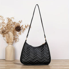 Faux Leather Zipper Shoulder Bag Solid Underarm Bag