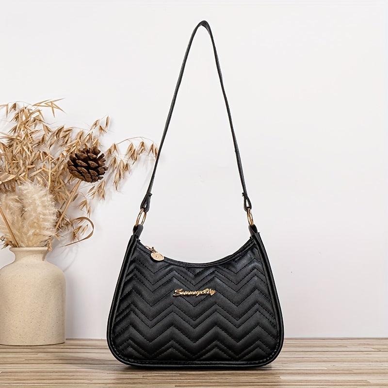 Faux Leather Zipper Shoulder Bag Solid Underarm Bag