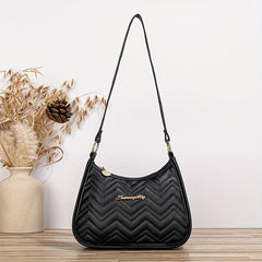 Faux Leather Zipper Shoulder Bag Solid Underarm Bag