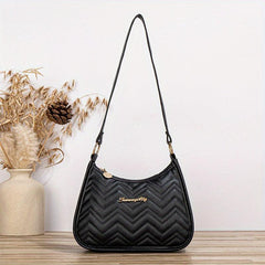 Faux Leather Zipper Shoulder Bag Solid Underarm Bag