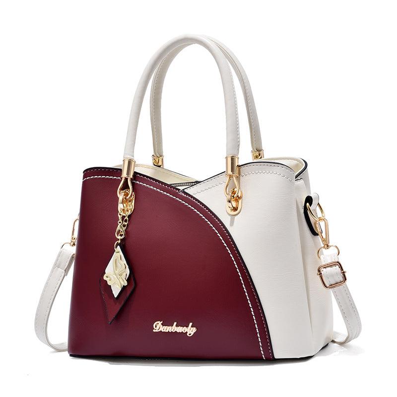 Block Butterfly Pendant Shoulder Bag Large Capacity PU Leather Handbag