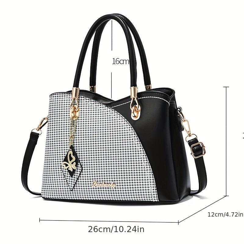 Block Butterfly Pendant Shoulder Bag Large Capacity PU Leather Handbag