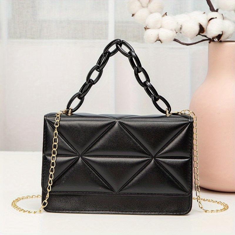 Argyle Embossed Crossbody Bag Acrylic Chain Small Square Purse