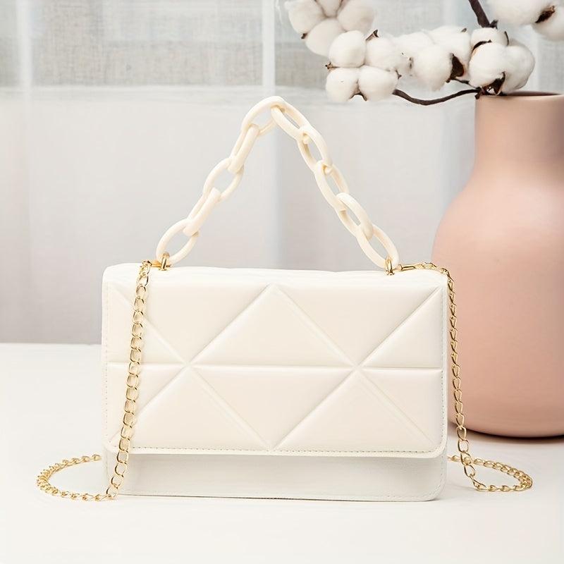 Argyle Embossed Crossbody Bag Acrylic Chain Small Square Purse