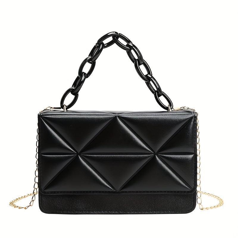 Argyle Embossed Crossbody Bag Acrylic Chain Small Square Purse