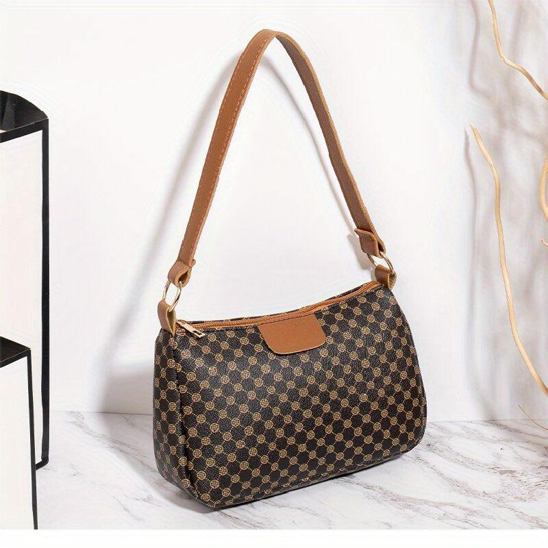 Geometric Pattern Baguette Bag Zipper Shoulder Purse Women's Handbags