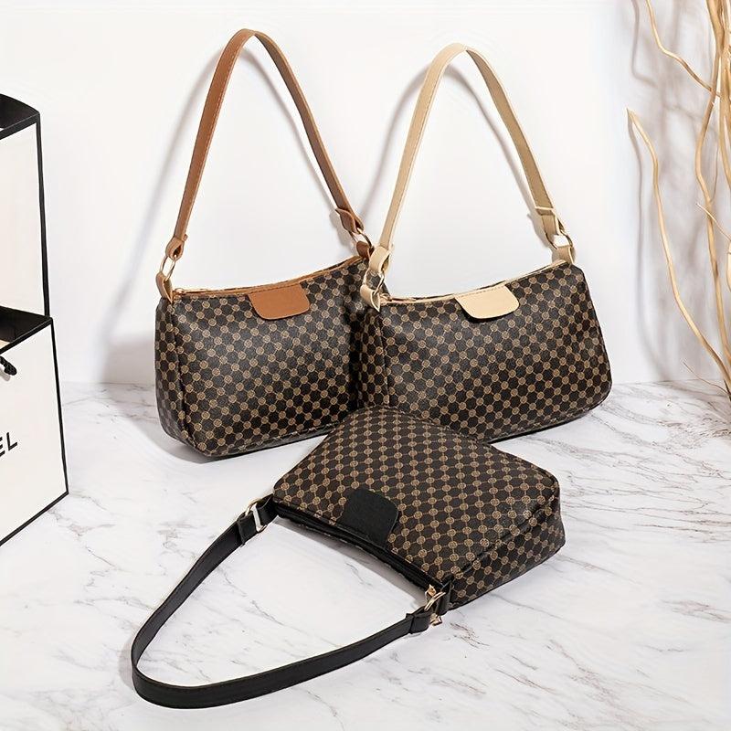 Geometric Pattern Baguette Bag Zipper Shoulder Purse Women's Handbags