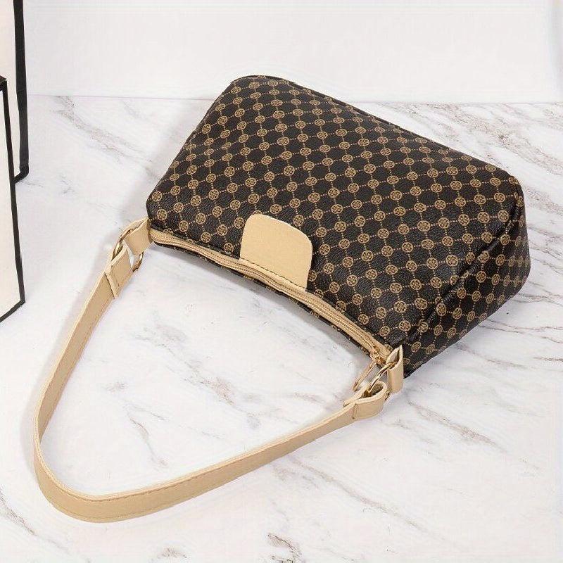 Geometric Pattern Baguette Bag Zipper Shoulder Purse Women's Handbags