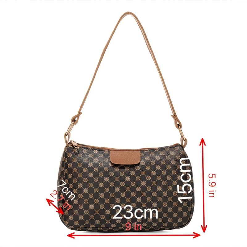 Geometric Pattern Baguette Bag Zipper Shoulder Purse Women's Handbags