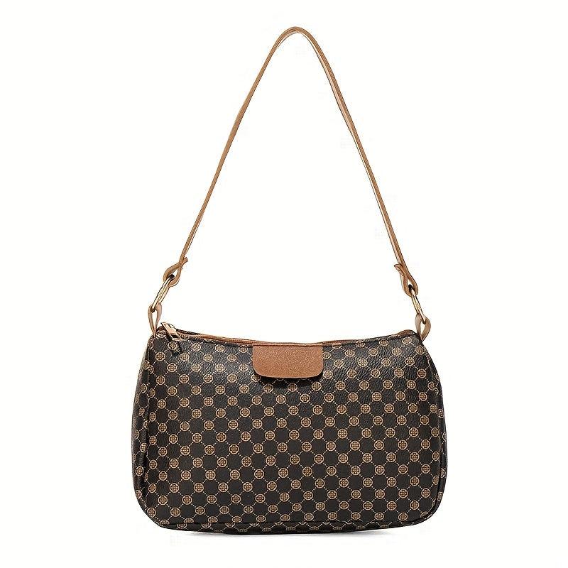 Geometric Pattern Baguette Bag Zipper Shoulder Purse Women's Handbags