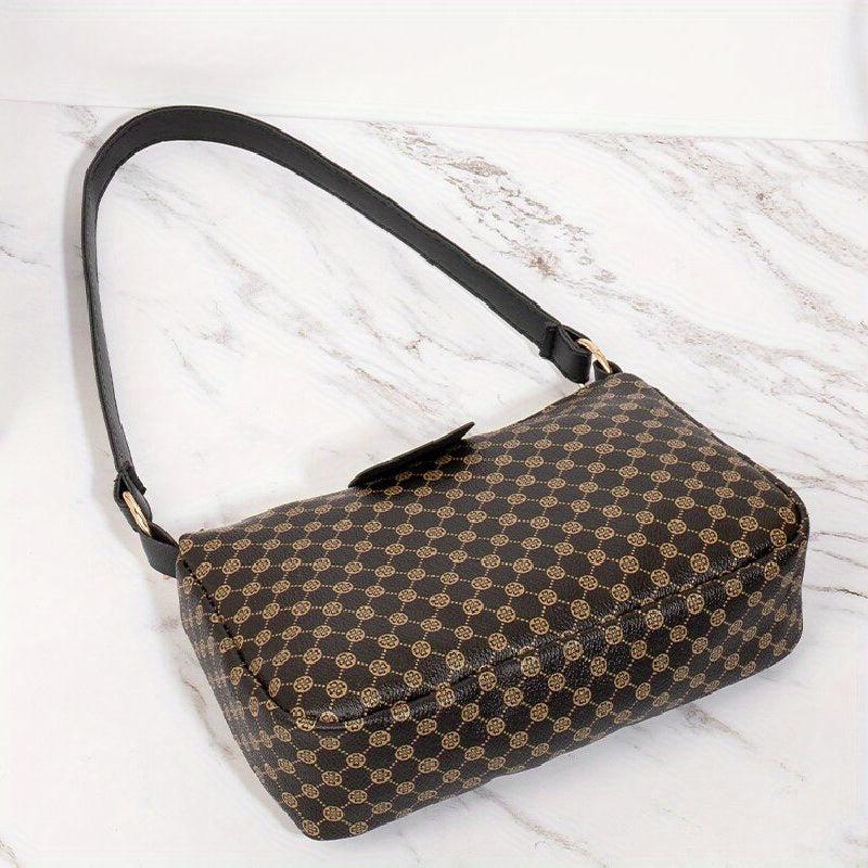 Geometric Pattern Baguette Bag Zipper Shoulder Purse Women's Handbags