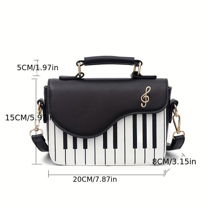 Music Note Print Satchel Handbag Flap Purse Shoulder Bag