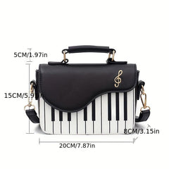 Music Note Print Satchel Handbag Flap Purse Shoulder Bag