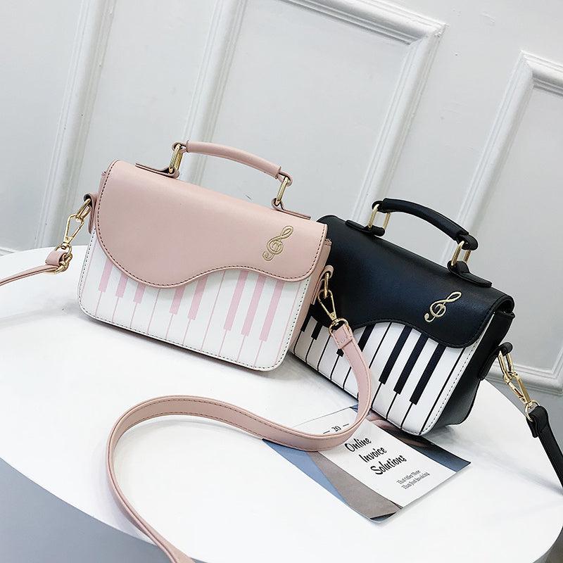 Music Note Print Satchel Handbag Flap Purse Shoulder Bag