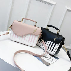 Music Note Print Satchel Handbag Flap Purse Shoulder Bag
