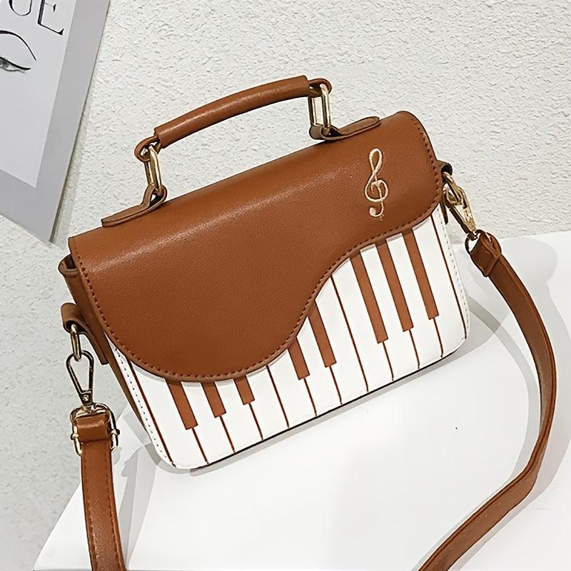 Music Note Print Satchel Handbag Flap Purse Shoulder Bag