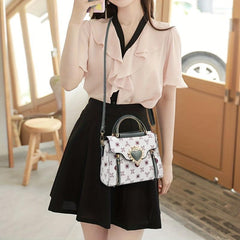 Women's Double Handle Satchel Purse Heart Decor Crossbody Bag