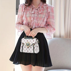 Women's Double Handle Satchel Purse Heart Decor Crossbody Bag