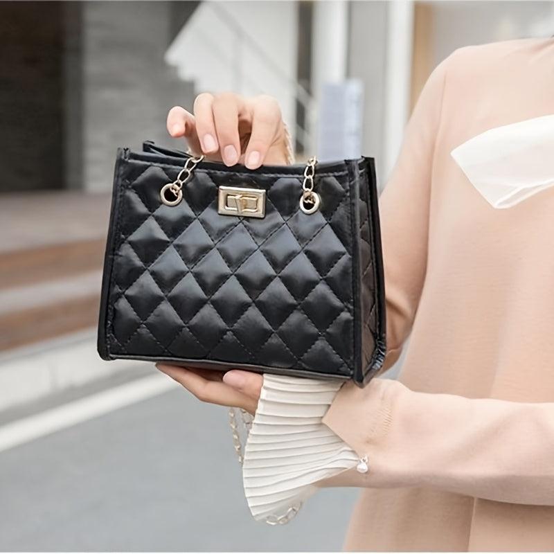 Argyle Quilted Shoulder Bag Chain Strap Tote Bag for Work