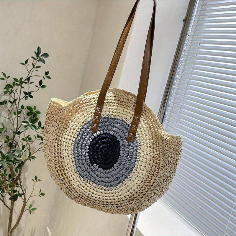 Straw Woven Beach Bag Shoulder Tote Boho Style Bag