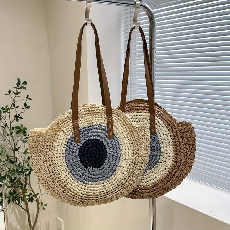 Straw Woven Beach Bag Shoulder Tote Boho Style Bag