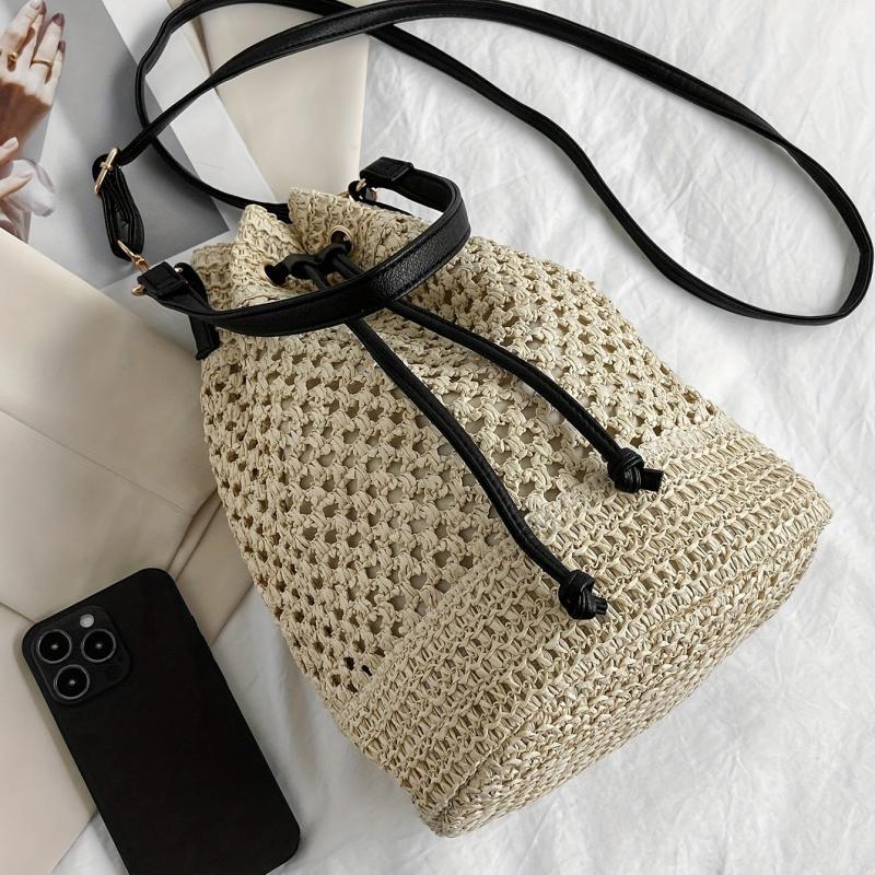 Straw Bucket Bag Crossbody Lightweight Braided Shoulder Bag