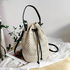 Straw Bucket Bag Crossbody Lightweight Braided Shoulder Bag