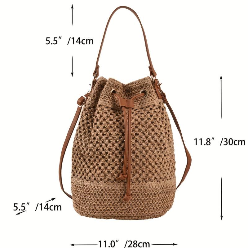 Straw Bucket Bag Crossbody Lightweight Braided Shoulder Bag
