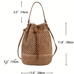 Straw Bucket Bag Crossbody Lightweight Braided Shoulder Bag