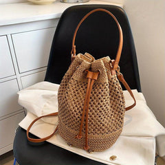 Straw Bucket Bag Crossbody Lightweight Braided Shoulder Bag