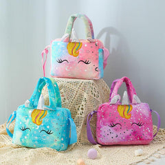 Unicorn Plush Shoulder Bag Tie Dye Purse for Girls