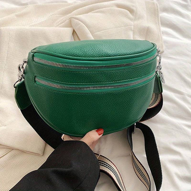 Vintage PU Crossbody Sling Bag Double Zipper Waist Bag Women's Shoulder Purse