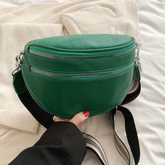 Vintage PU Crossbody Sling Bag Double Zipper Waist Bag Women's Shoulder Purse