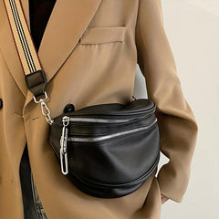 Vintage PU Crossbody Sling Bag Double Zipper Waist Bag Women's Shoulder Purse