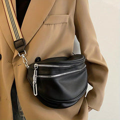 Vintage PU Crossbody Sling Bag Double Zipper Waist Bag Women's Shoulder Purse