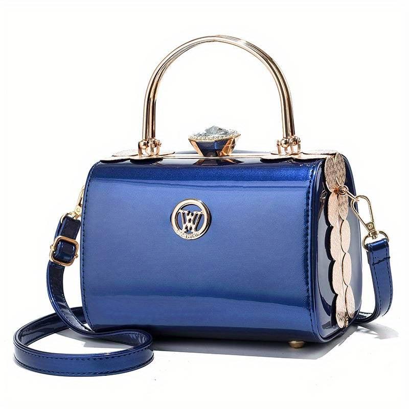 Rhinestone Top Handle Satchel Bag Shoulder Bag PU Leather