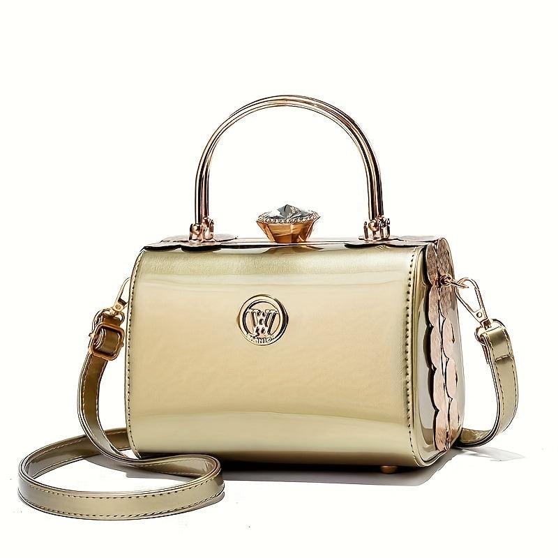 Rhinestone Top Handle Satchel Bag Shoulder Bag PU Leather