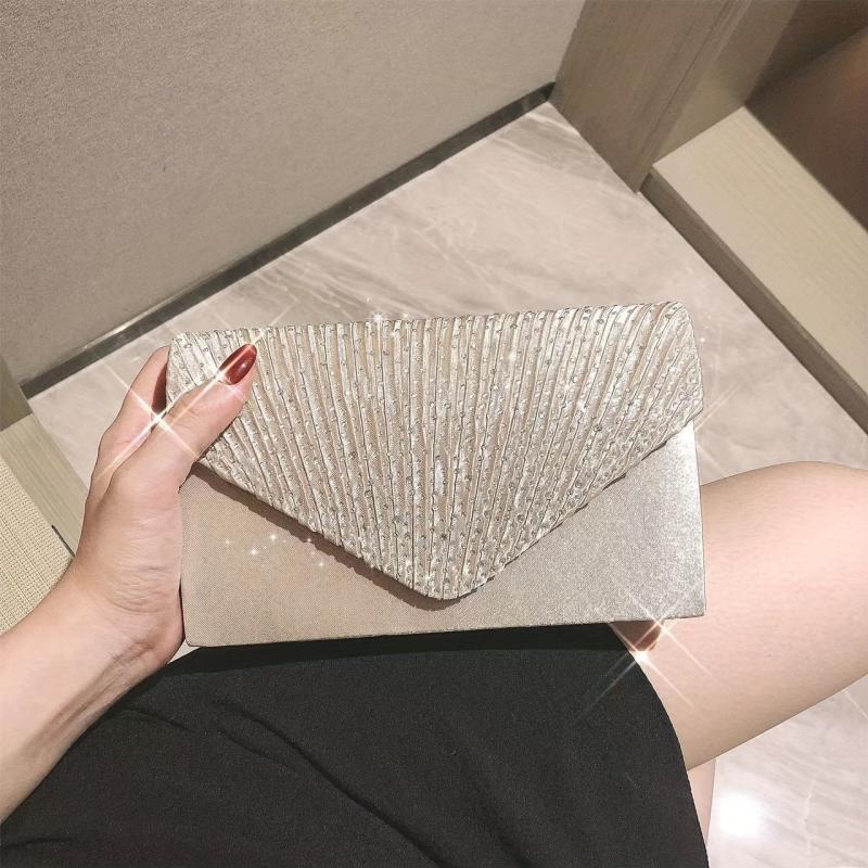 Rhinestone Decor Ruched Evening Bag Silk Clutch Purse Women's Handbags