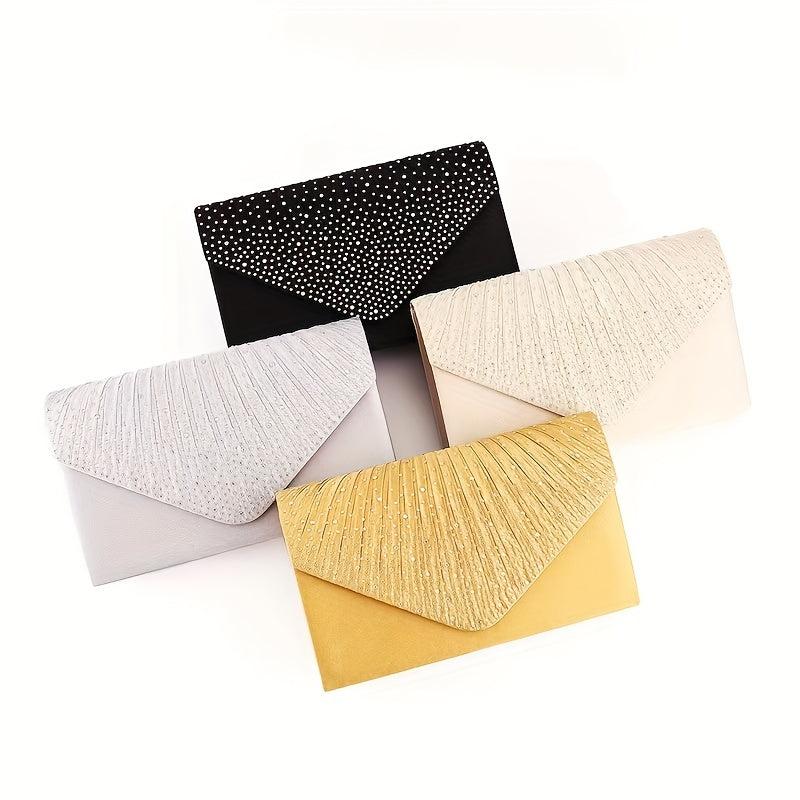 Rhinestone Decor Ruched Evening Bag Silk Clutch Purse Women's Handbags