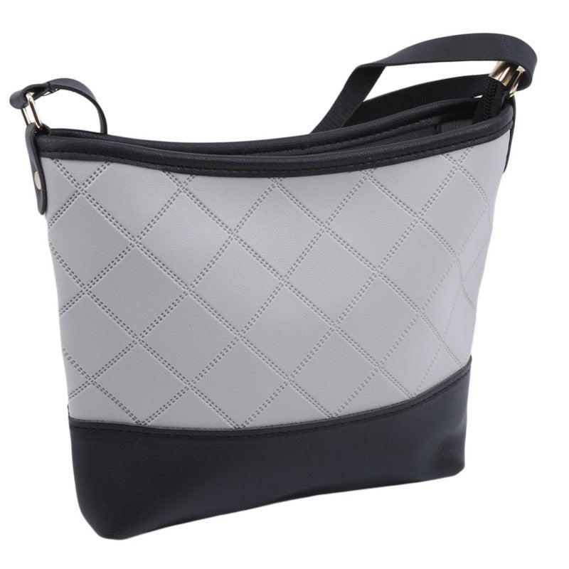 Block Quilted Bucket Bag PU Leather Crossbody Shoulder Phone Bag