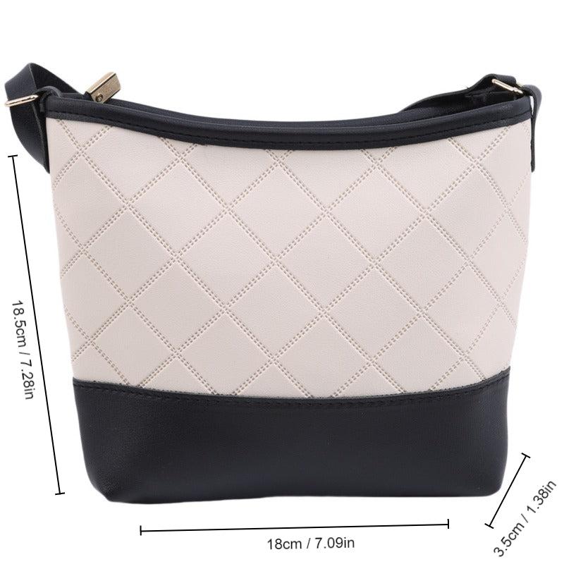 Block Quilted Bucket Bag PU Leather Crossbody Shoulder Phone Bag
