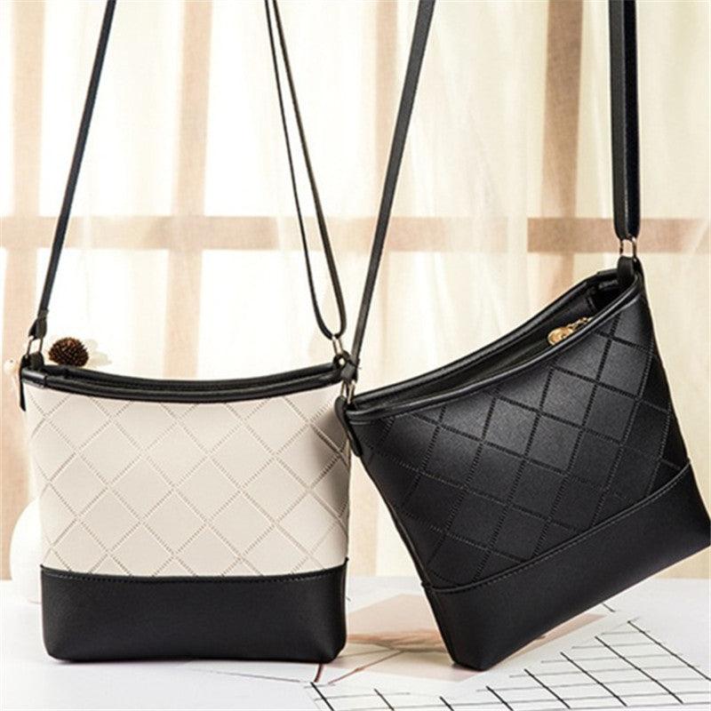 Block Quilted Bucket Bag PU Leather Crossbody Shoulder Phone Bag