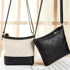 Block Quilted Bucket Bag PU Leather Crossbody Shoulder Phone Bag