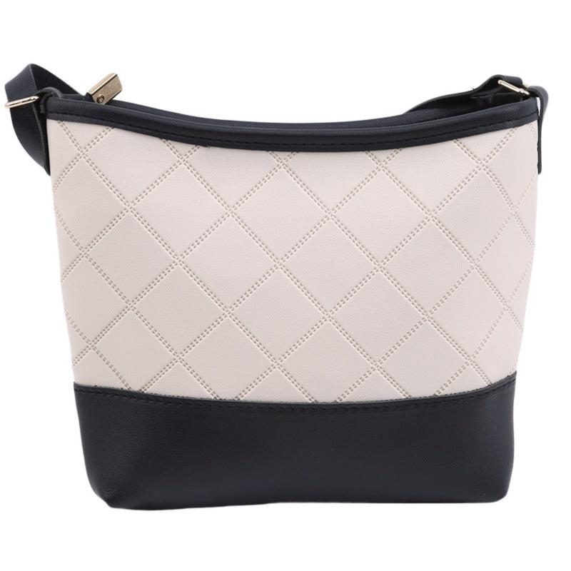 Block Quilted Bucket Bag PU Leather Crossbody Shoulder Phone Bag