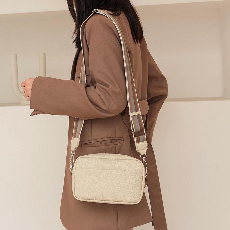 Litchi Pattern Crossbody Bag with Wide Strap