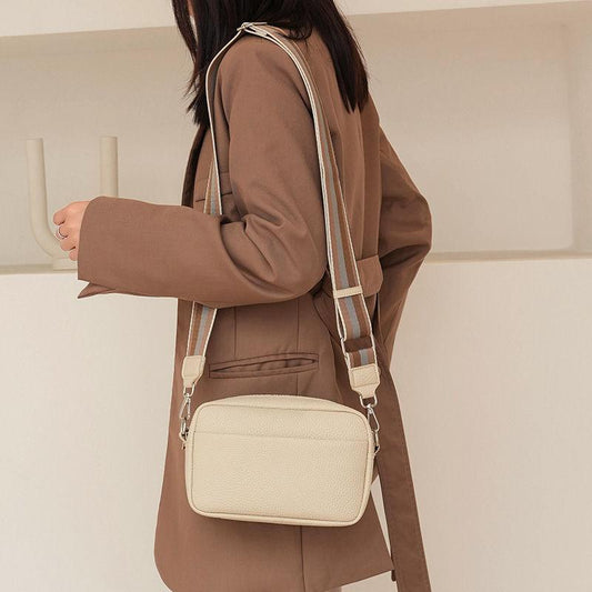Litchi Pattern Crossbody Bag with Wide Strap