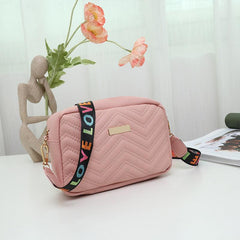 Quilted Square Shoulder Bag Crossbody Metal Decor Zipper Purse