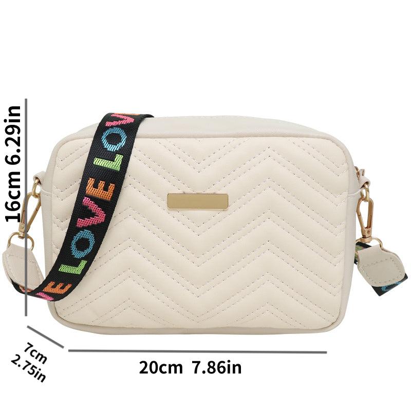 Quilted Square Shoulder Bag Crossbody Metal Decor Zipper Purse