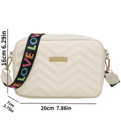 Quilted Square Shoulder Bag Crossbody Metal Decor Zipper Purse
