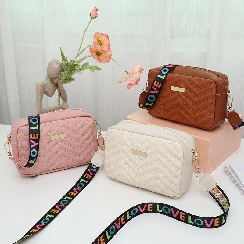 Quilted Square Shoulder Bag Crossbody Metal Decor Zipper Purse